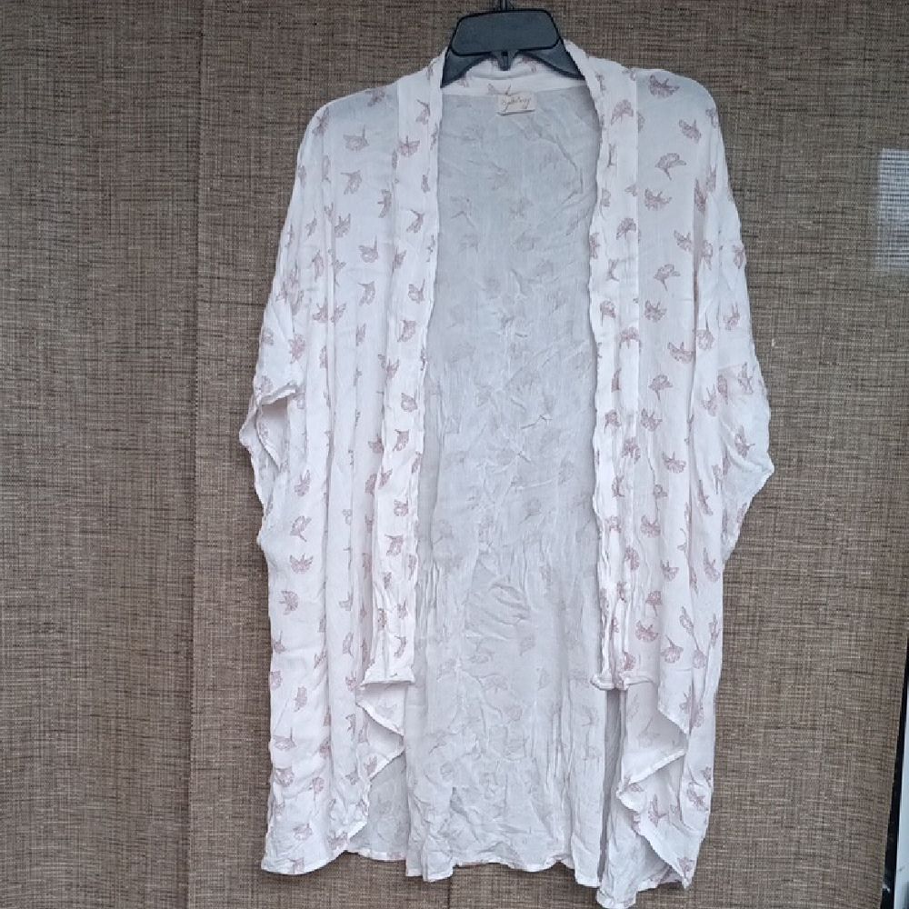 Gingko Leaf Patterned Kimono Style Cover Up Cardigan